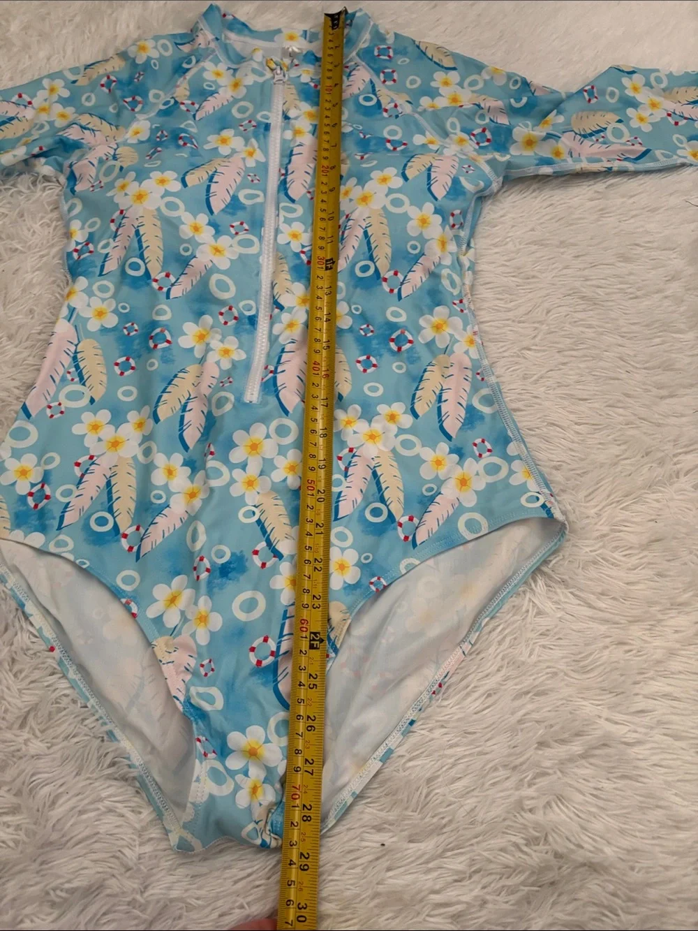 NEW Rash Guard Long Sleeve Zip Front Floral Tropical Print One Piece Swimsuit L